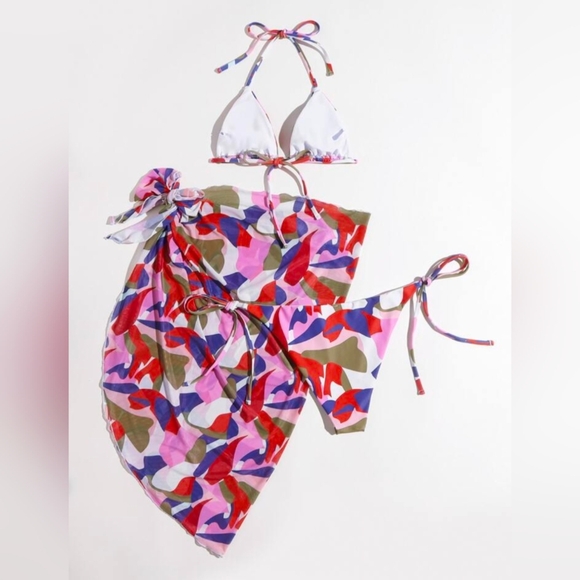 ROMWE Abstract Pattern Bikini Set 3 piece Set - Picture 3 of 6